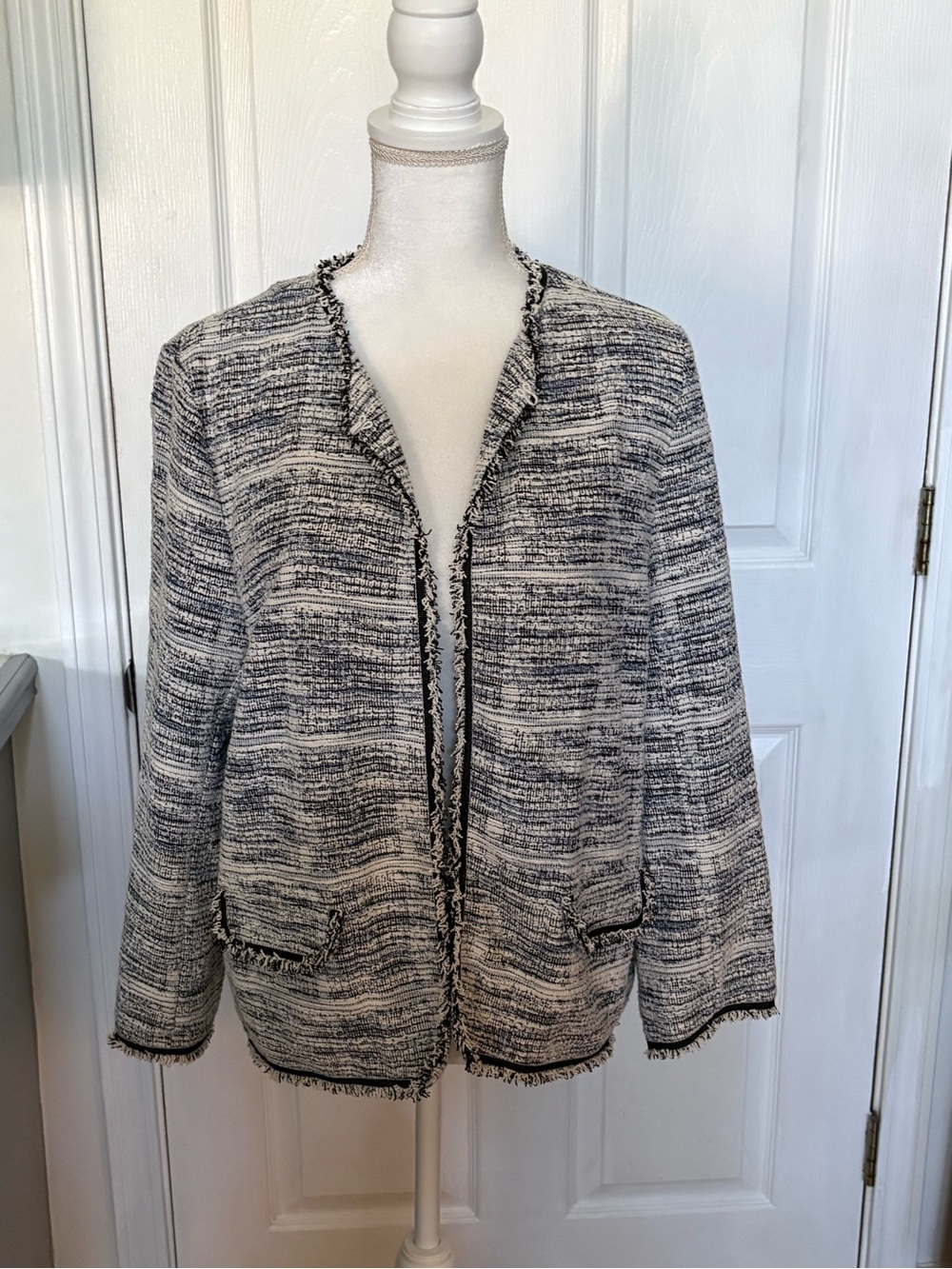 Max Studio Black & White Tweed Open-Front Jacket